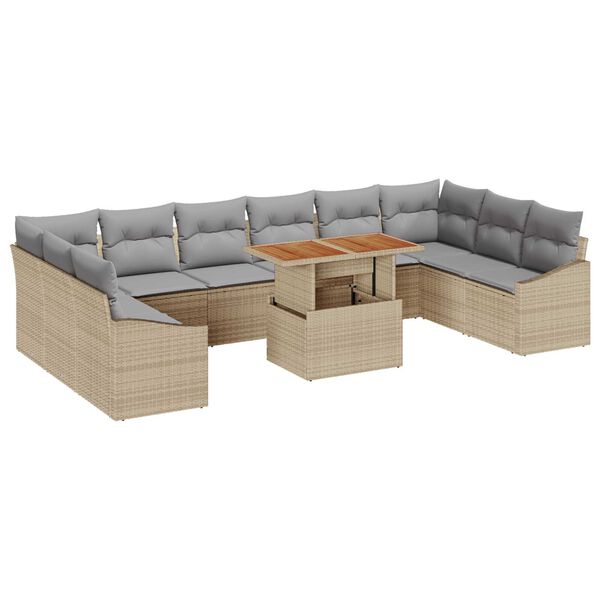 vidaXL Set de canapele pentru grădină 11 pcs Bej Rattan poli
