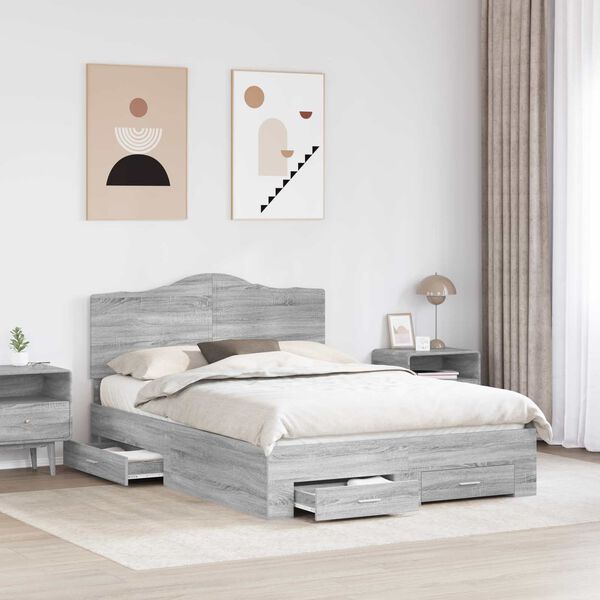 vidaXL Cadru de pat cu headboard Gri Sonoma 140 x 190 cm Lemn compozit