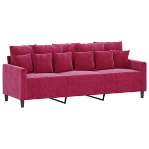 vidaXL Canapea cu 3 locuri, roșu vin, 180 cm, material catifea