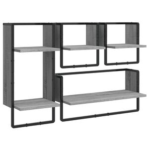 vidaXL Set rafturi perete cu bare, 4 buc., gri sonoma, lemn prelucrat