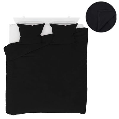 vidaXL Set lenjerie pat, 5 piese, negru, 200x200/60x70 cm, fleece