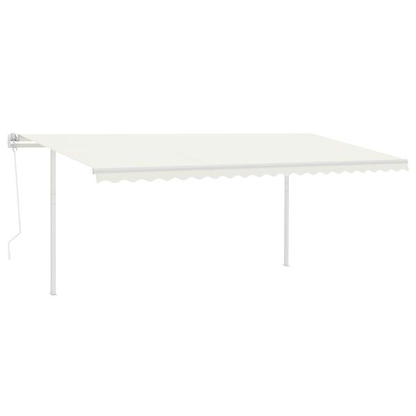 vidaXL Copertină retractabilă automat, cu st&acirc;lpi, crem, 5x3 m
