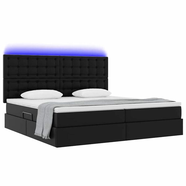 vidaXL Pat cu saltea și LED Negru 200 x 200 cm Piele artificială