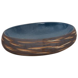 vidaXL Lavoar de blat, maro și albastru, 59x40x15 cm, ceramică, oval