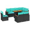 vidaXL Set mobilier de grădină cu perne, 9 piese, negru, poliratan