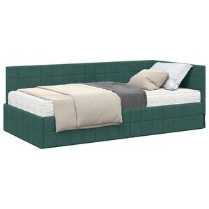 vidaXL Cadru de pat colțar cu saltea cu headboard 2 pcs Verde Catifea