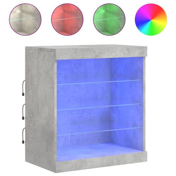 vidaXL Servantă cu lumini LED, gri beton, 60,5x37x67 cm