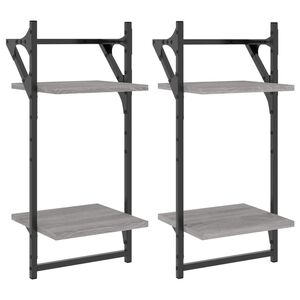 vidaXL Rafturi perete 2 niveluri cu bare 2 buc. gri sonoma 30x25x65 cm