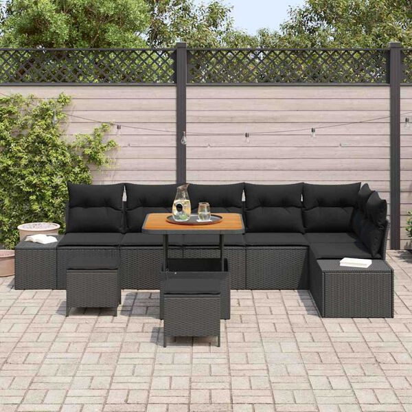 vidaXL Set de canapele pentru grădină cu pernă 9 pcs Negru Rattan poli