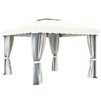 vidaXL Pavilion cu perdea, alb crem, 3 x 3 m, aluminiu
