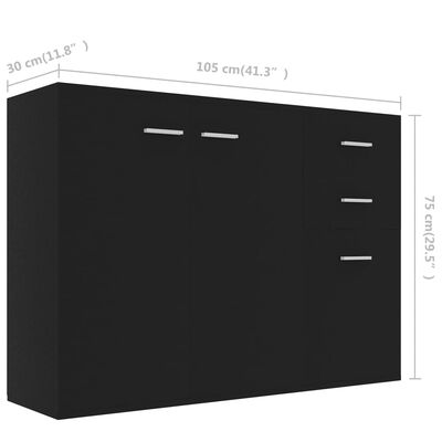 vidaXL Servantă, negru, 105x30x75 cm, PAL