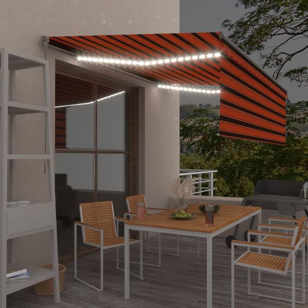 vidaXL Copertină retractabilă manual stor&LED portocaliu&maro 4,5x3 m