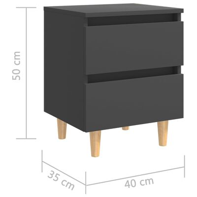 vidaXL Noptieră cu picioare lemn masiv pin, gri, 40x35x50 cm