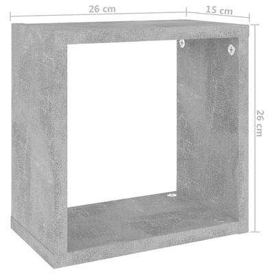 vidaXL Rafturi de perete cub, 4 buc., gri beton, 26x15x26 cm