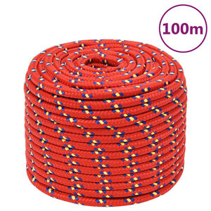 vidaXL Fr&acirc;nghie de barcă, roșu, 12 mm, 100 m, polipropilenă