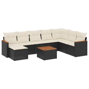 vidaXL Set mobilier de grădină cu perne, 9 piese, negru, poliratan