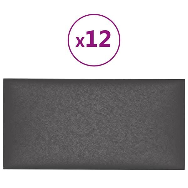 vidaXL Panouri de perete 12 buc. gri 60x30 cm piele ecologică 2,16 m²