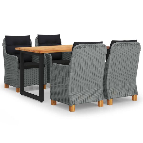 vidaXL Set masă pentru grădină cu perne 5 piese gri deschis poliratan
