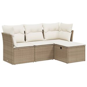 vidaXL Set canapele de grădină, 4 piese, cu perne, bej, poliratan
