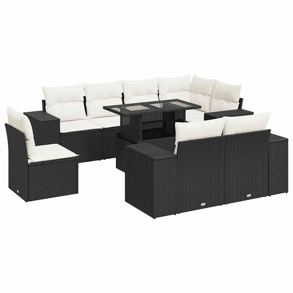 vidaXL Set mobilier de grădină cu perne, 9 piese, negru, poliratan