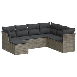 vidaXL Set canapele de grădină, 7 piese, cu perne, gri, poliratan