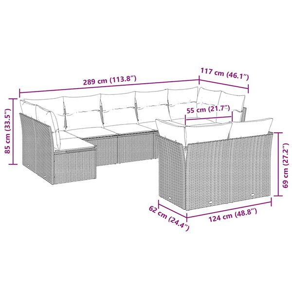 vidaXL Set canapele de grădină cu perne, 9 piese gri deschis poliratan