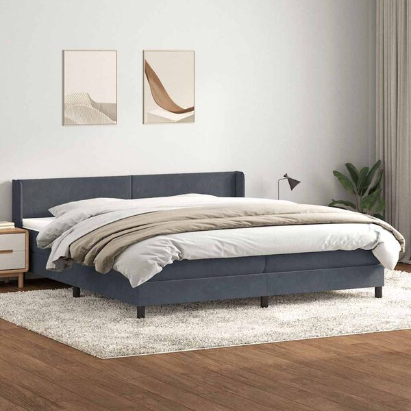 vidaXL Pat box spring cu saltea, gri &icirc;nchis, 180x220 cm, catifea