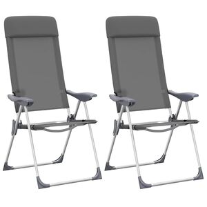 vidaXL Scaune de camping pliante, 2 buc, gri, aluminiu
