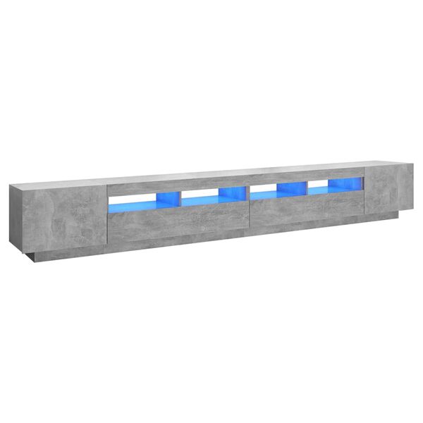 vidaXL Comodă TV cu lumini LED, gri beton, 300x35x40 cm