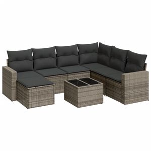 vidaXL Set canapele de grădină cu perne, 8 piese, gri, poliratan
