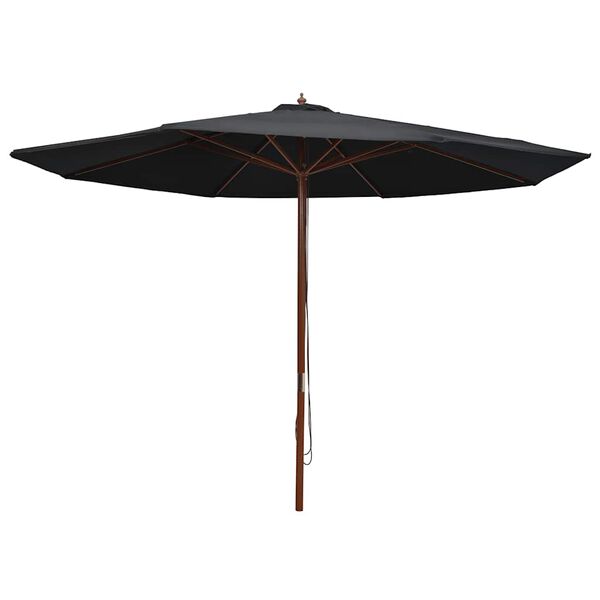 vidaXL Umbrelă de soare de exterior, st&acirc;lp din lemn, negru, 350 cm