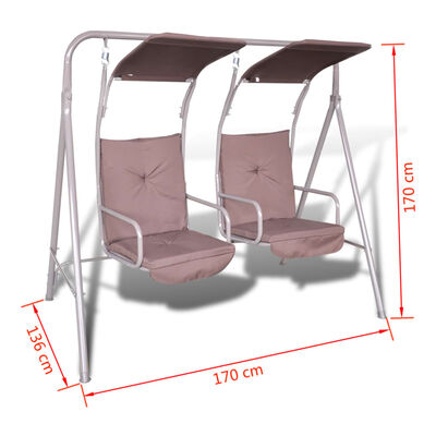 vidaXL Balansoar de exterior cu 2 locuri, 2 copertine & 2 scaune, maro