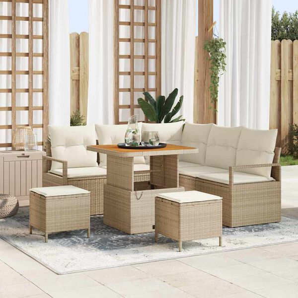 vidaXL Set de canapele pentru grădină cu pernă 8 pcs Bej Rattan poli