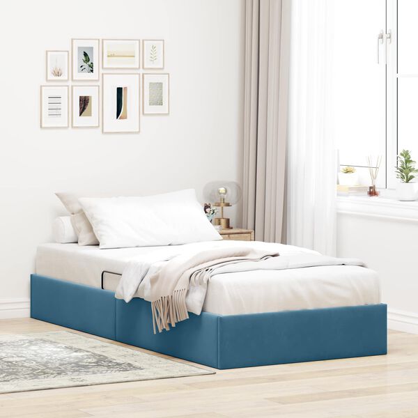 vidaXL Pat cu storage cu headboard Albastru &icirc;nchis 90 x 190 cm Catifea