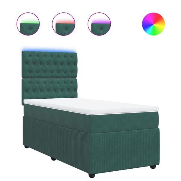 vidaXL Pat box spring cu saltea, verde &icirc;nchis, 90x190 cm, catifea
