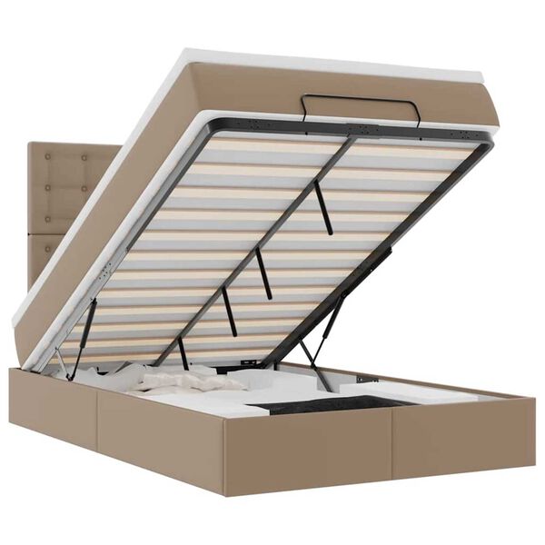 vidaXL Cadru de pat otoman cu saltea Cappucino piele artificială