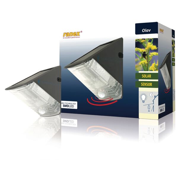 Ranex Lampă solară de perete cu senzor PIR 0,5 W, negru, 5000.261
