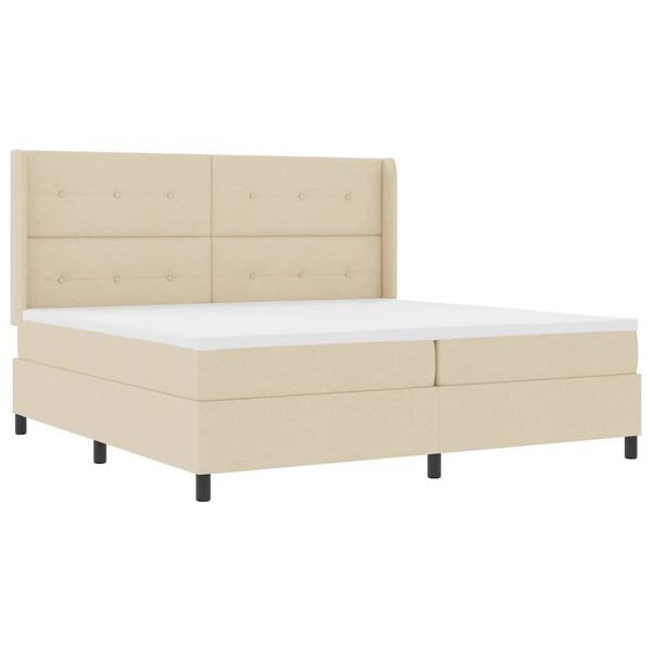 vidaXL Pat cu arcuri cu saltea cu headboard Crem 200 x 200 cm țesătură