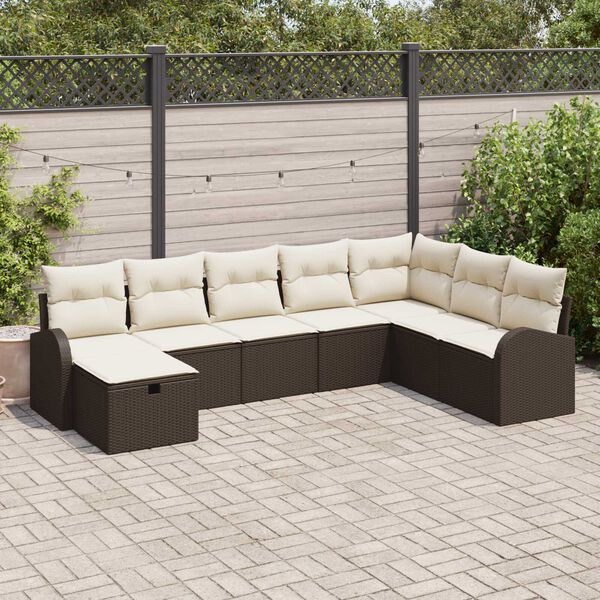 vidaXL Set de canapele pentru grădină cu pernă 8 pcs Maro Rattan poli