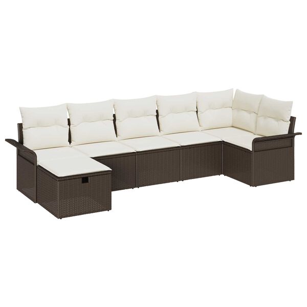 vidaXL Set de canapele pentru grădină cu pernă 7 pcs Maro Rattan poli
