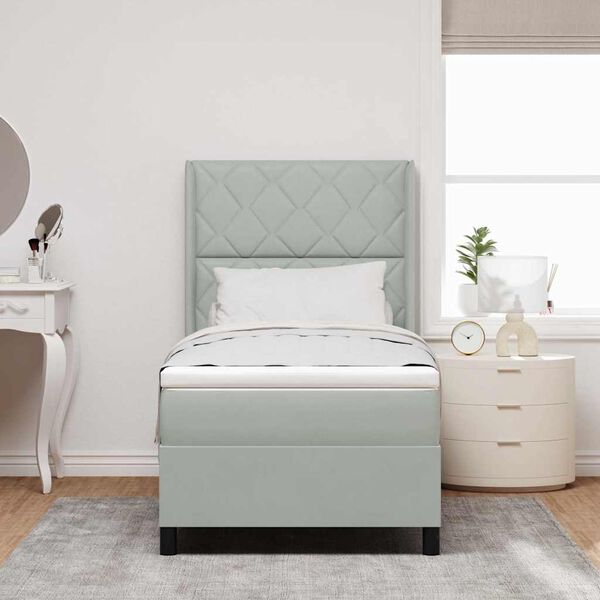 vidaXL Pat cu boxă spring LED și saltea Manual Gri deschis 90 x 190 cm