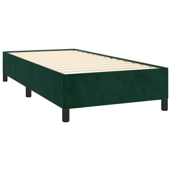 vidaXL Pat box spring cu saltea, verde &icirc;nchis, 90x200 cm, catifea