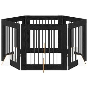 vidaXL Poartă pentru c&acirc;ini cu suporturi 6 pcs Stejar Negru 80 x 80 cm