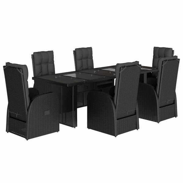 vidaXL Set mobilier de grădină cu perne, 7 piese, negru, poliratan