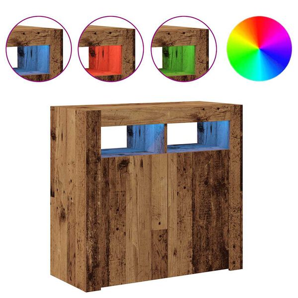 vidaXL Dulap cu lumini LED, lemn vechi, 80x35x75 cm, lemn prelucrat