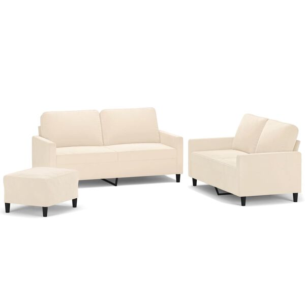 vidaXL Set de canapele cu perne, 3 piese, crem, catifea