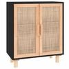 vidaXL Servantă, negru, 60x30x70 cm, lemn masiv pin și ratan natural