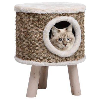 vidaXL Căsuță de pisici cu picioare din lemn, 41 cm, iarbă de mare