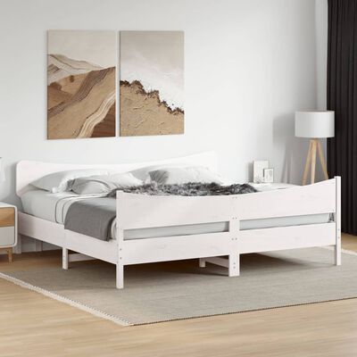vidaXL Cadru pat cu tăblie 200x200 cm, alb, lemn masiv de pin