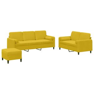 vidaXL Set de canapele cu perne, 3 piese, galben, catifea